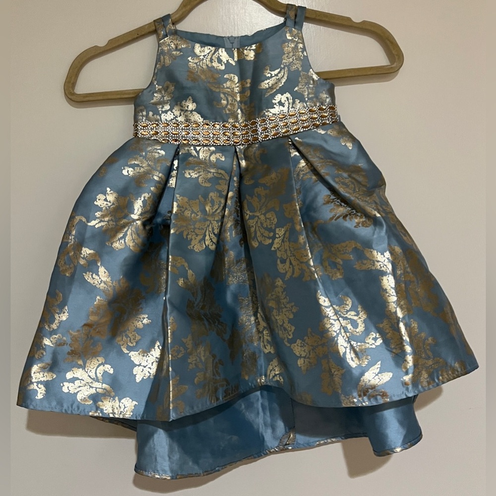 Rare Editions Girls Blue and Gold Floral Dress